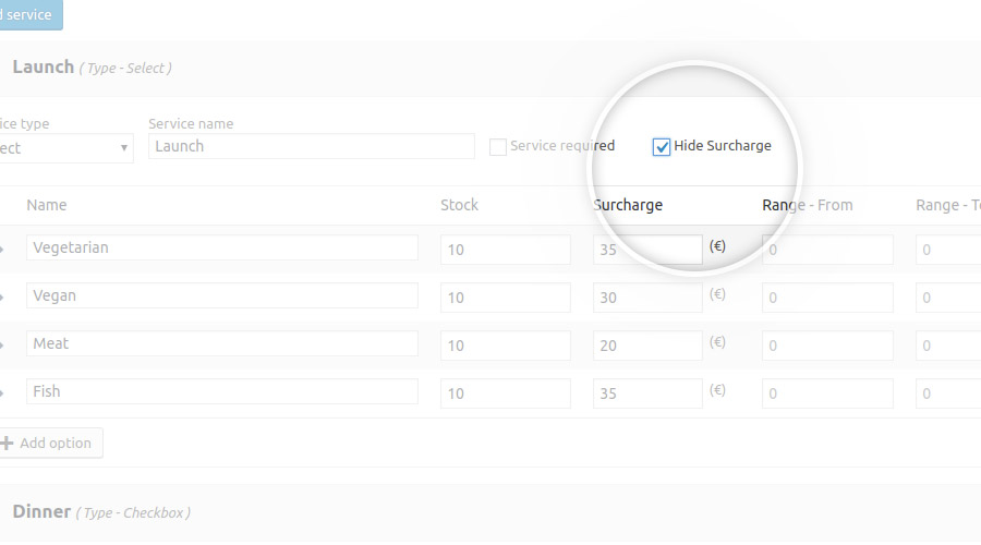 Hide service surcharge
