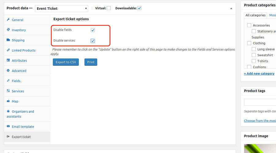 Exclude fields and service from the export