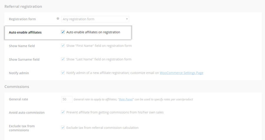 Auto enable affiliate