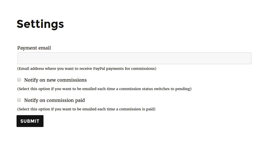 Affiliate dashboard - General settings