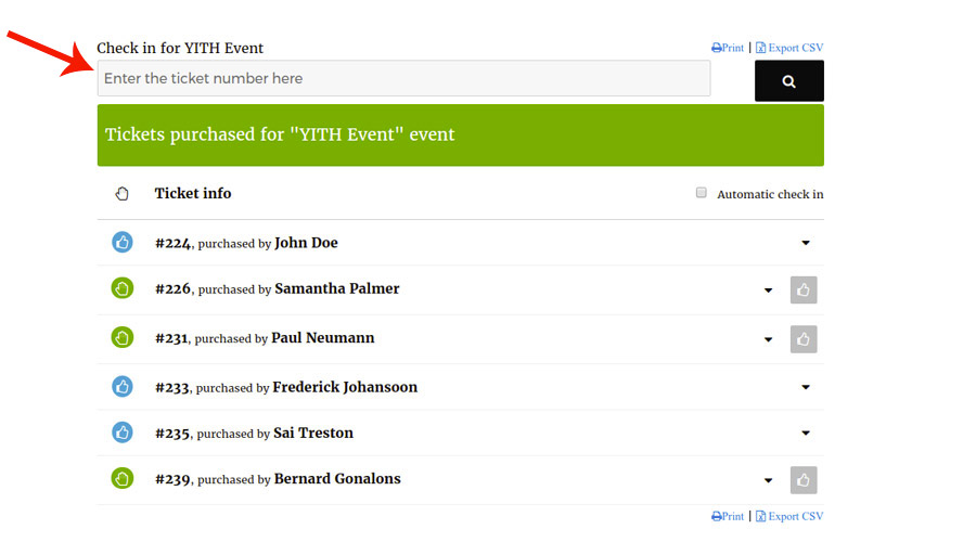 Search by ticket number