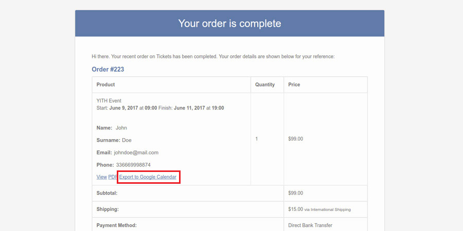 Export to Google Calendar