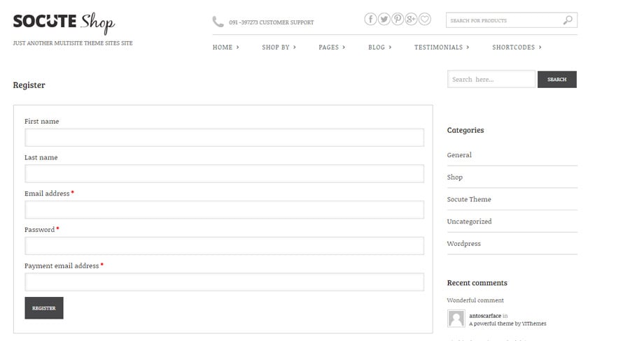 Shortcode - Registration form