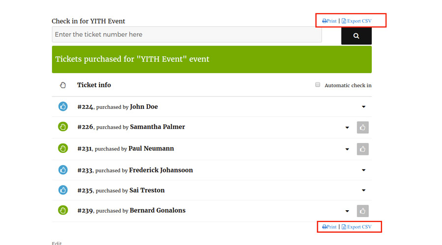 Export tickets by shortcode