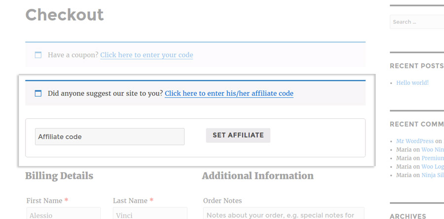 Form to get refer id in checkout page