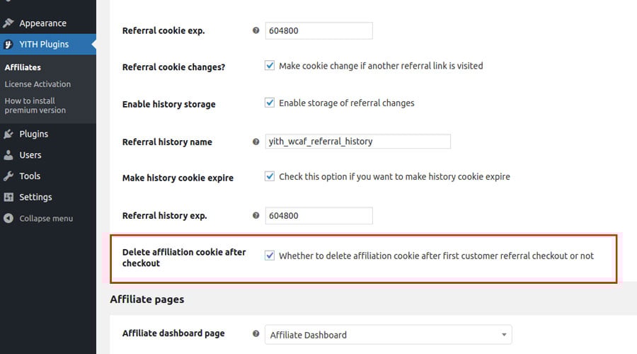 Delete affiliation cookie after checkout