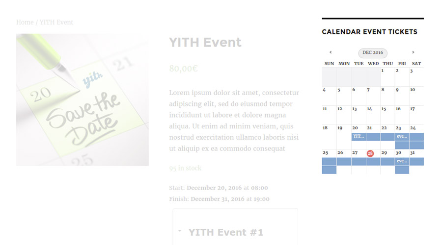 YITH Event Tickets Calendar widget