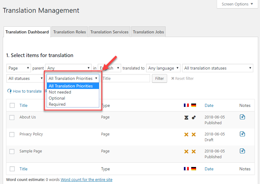 Adding priority status to your translations