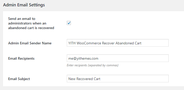 admin email settings