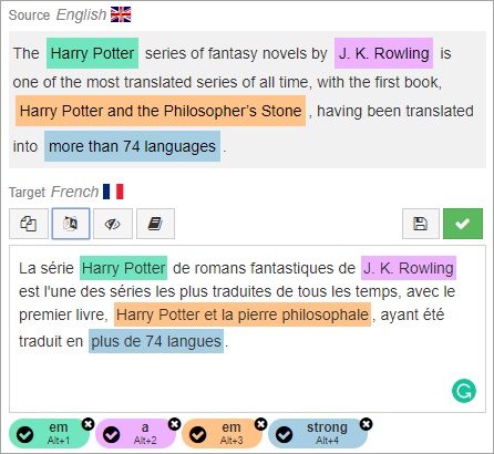 Applying HTML formatting on translation