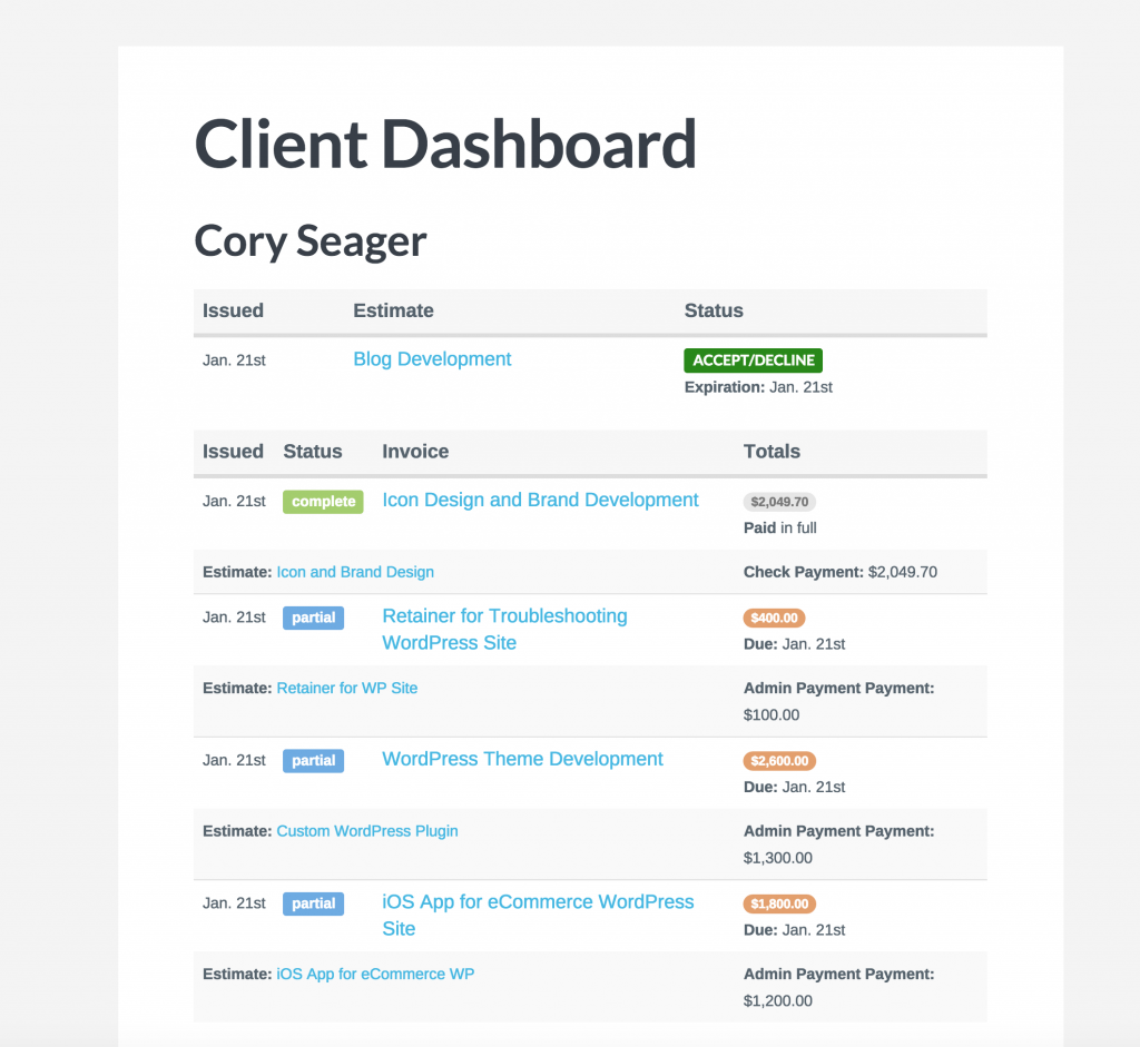 client dashboard