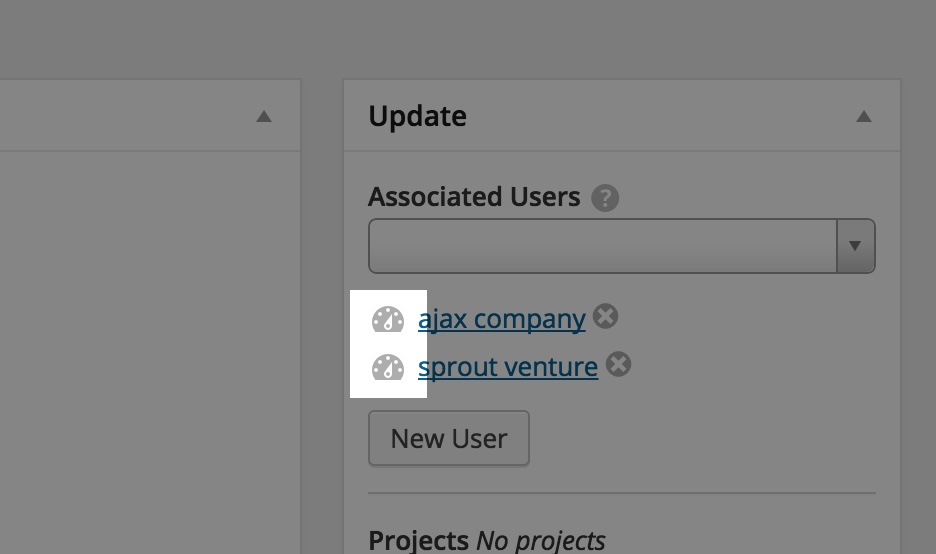 Admin dashboard links