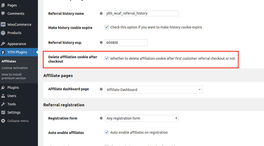 Delete affiliation cookie