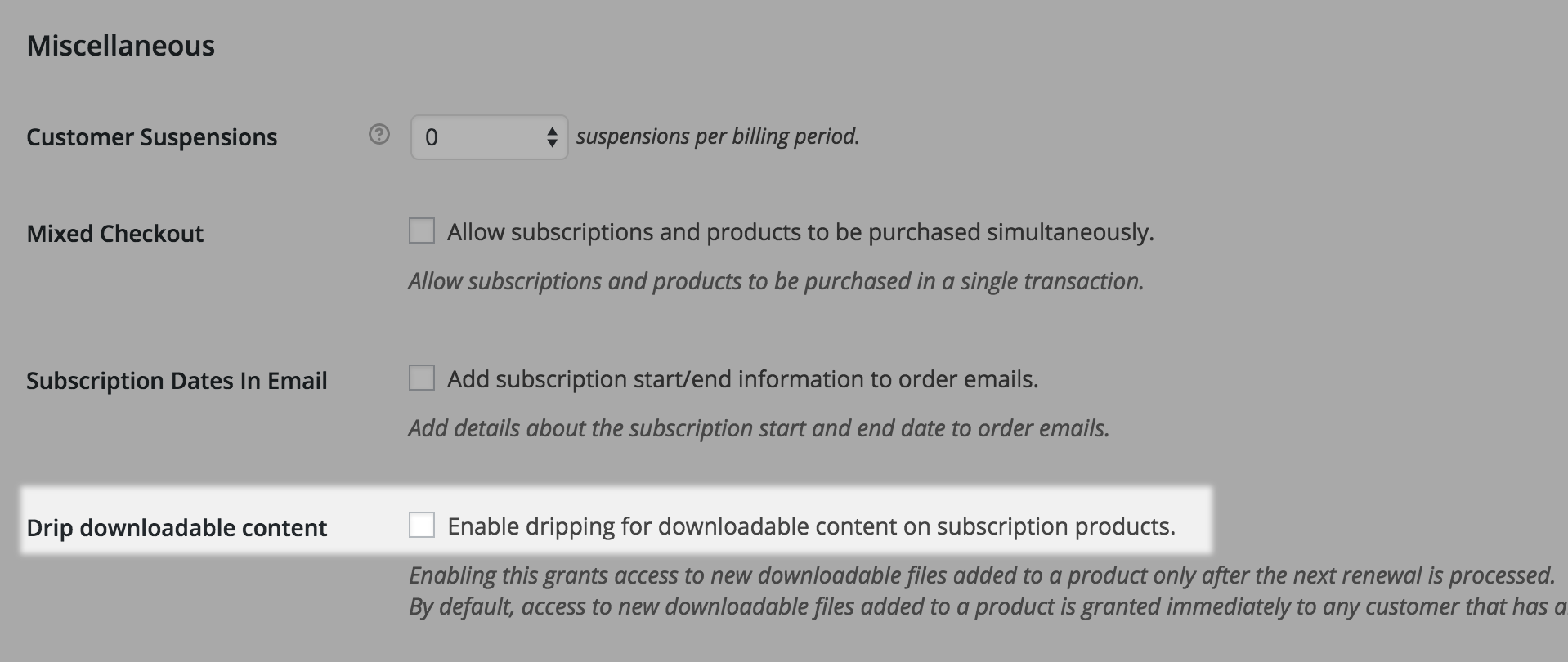Drip Content Setting Screenshot