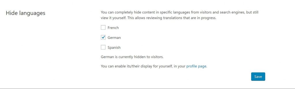 Hide languages section