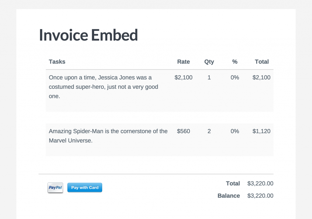 Invoice Embeded into Page