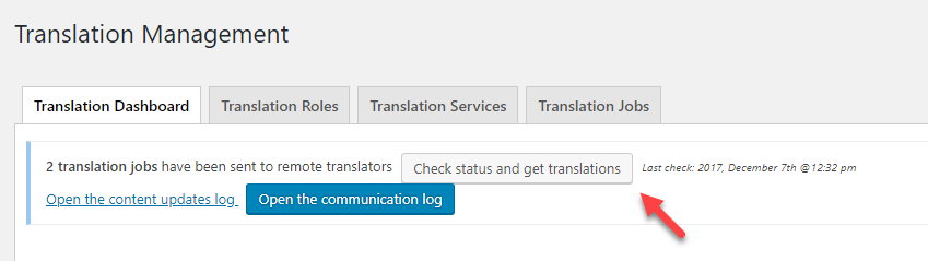 Manually checking the translation status and getting the translations