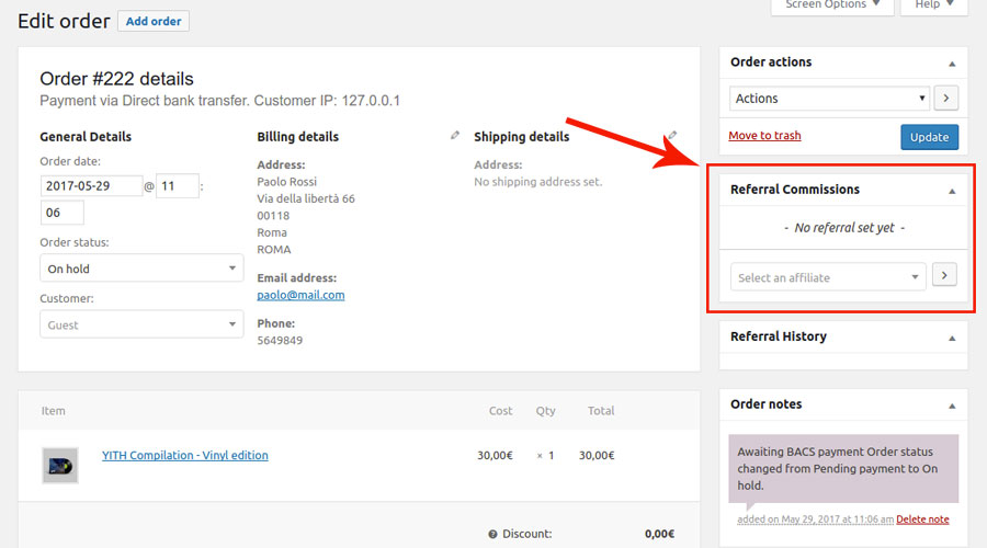 No referral in the order