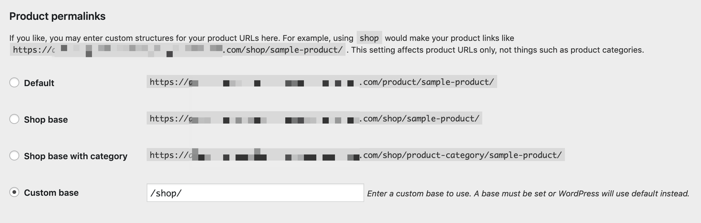 Product Permalink Settings