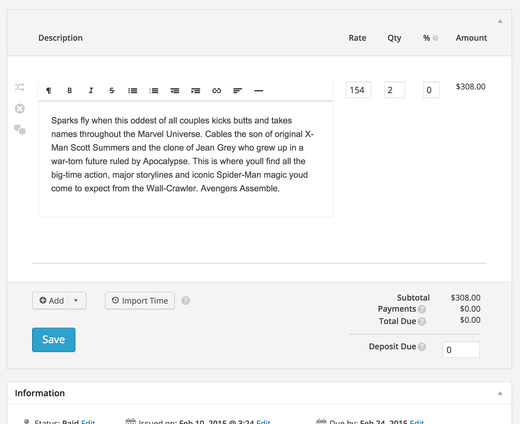 adding pre-defined line items large