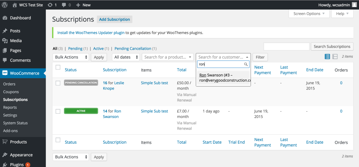 Search Subscriptions