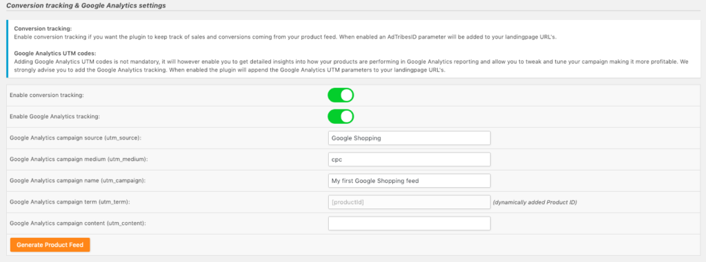 Conversion and GA tracking