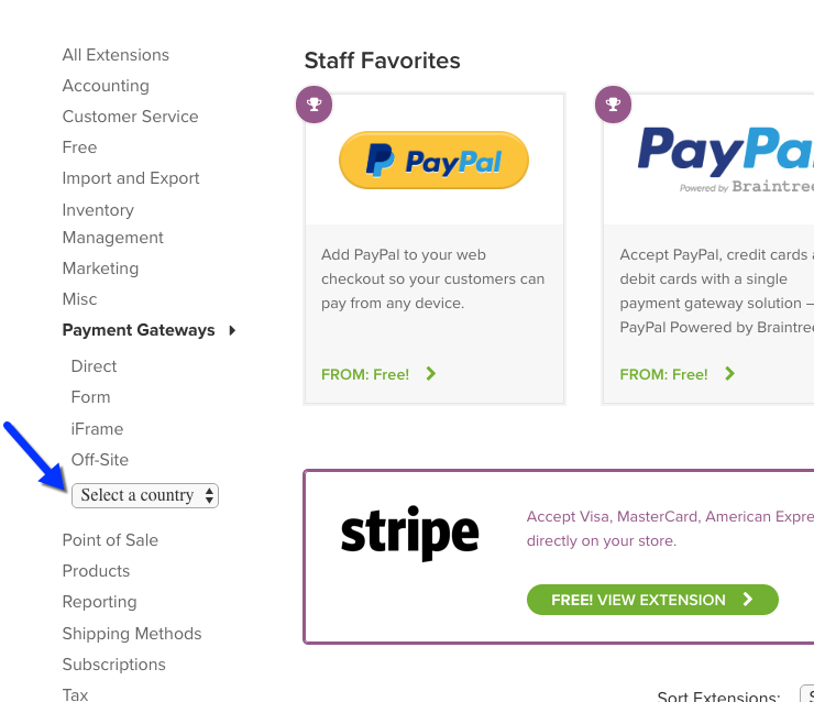 Filter gateways by country