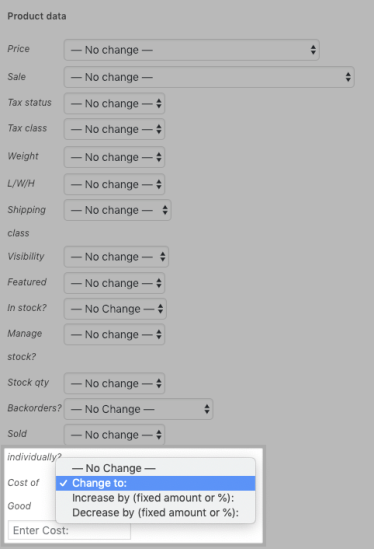 WooCommerce Cost of Goods: Bulk Edit Product Cost Configuration