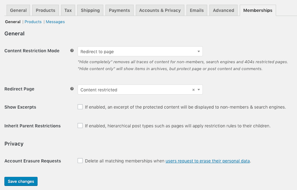 WooCommerce Memberships General Settings