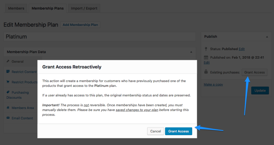 WooCommerce Memberships grant retroactive access
