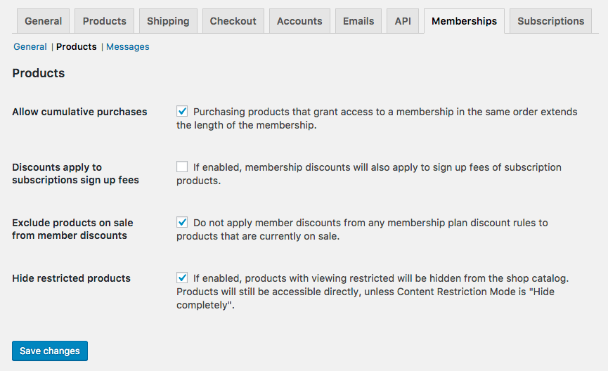 WooCommerce Memberships: Products Settings