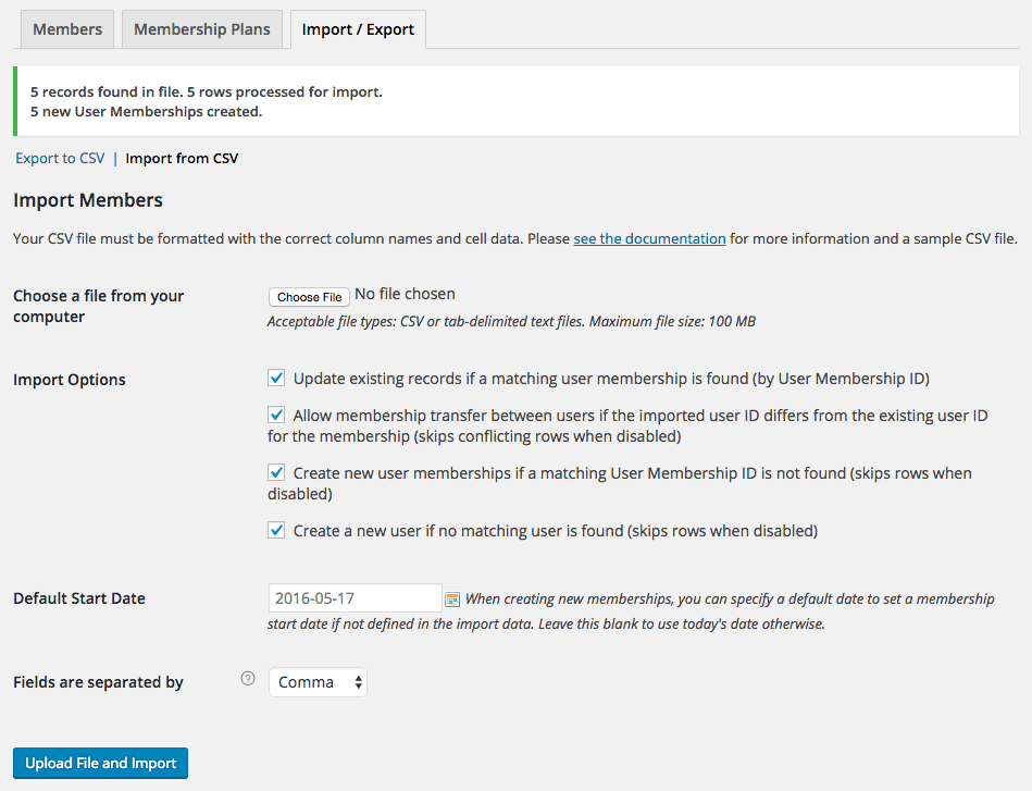 WooCommerce Memberships successful import