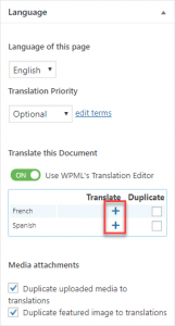 Controls to start translating a page