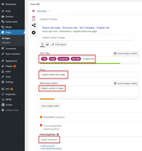 Default language page SEO attributes